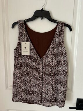 Noonday Collection Brown and White Geometric Layered Camisole